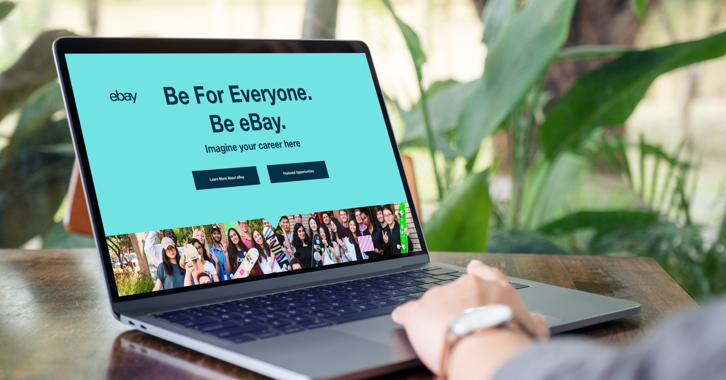 Laptop view of eBay's "Be For Everyone" landing page.