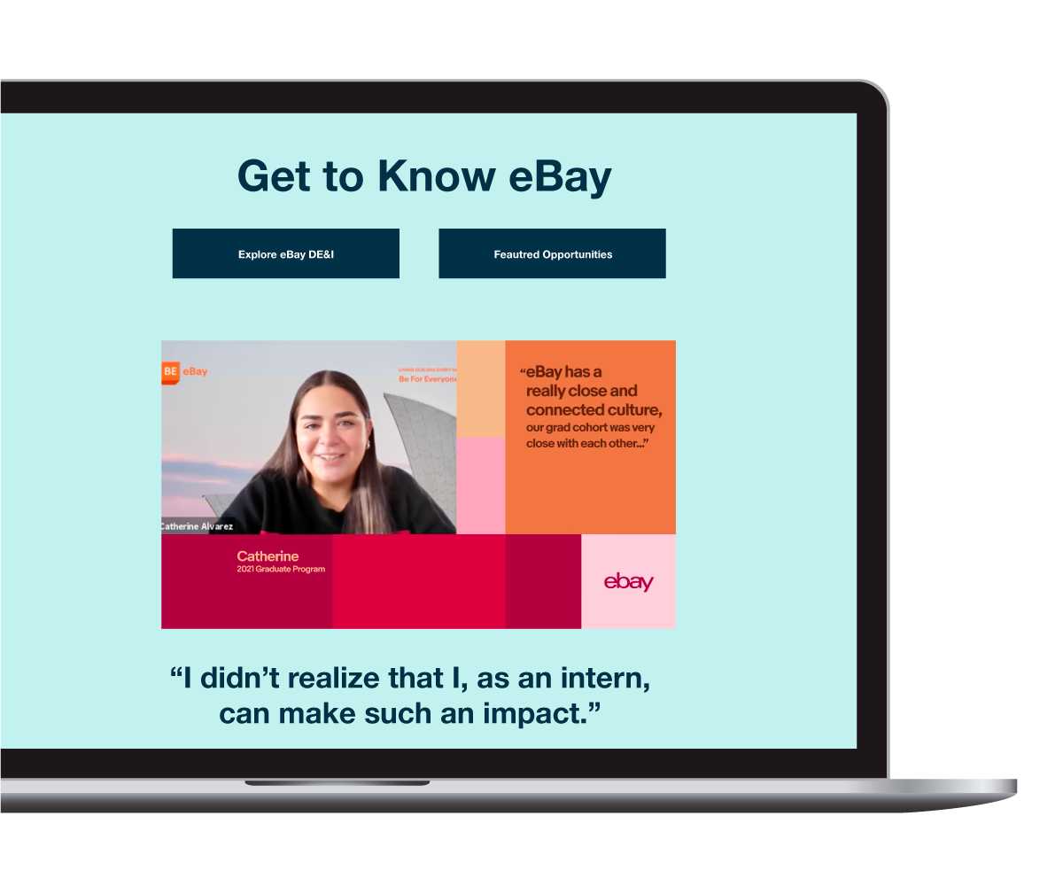 Desktop view of video testimonial for an eBay intern.