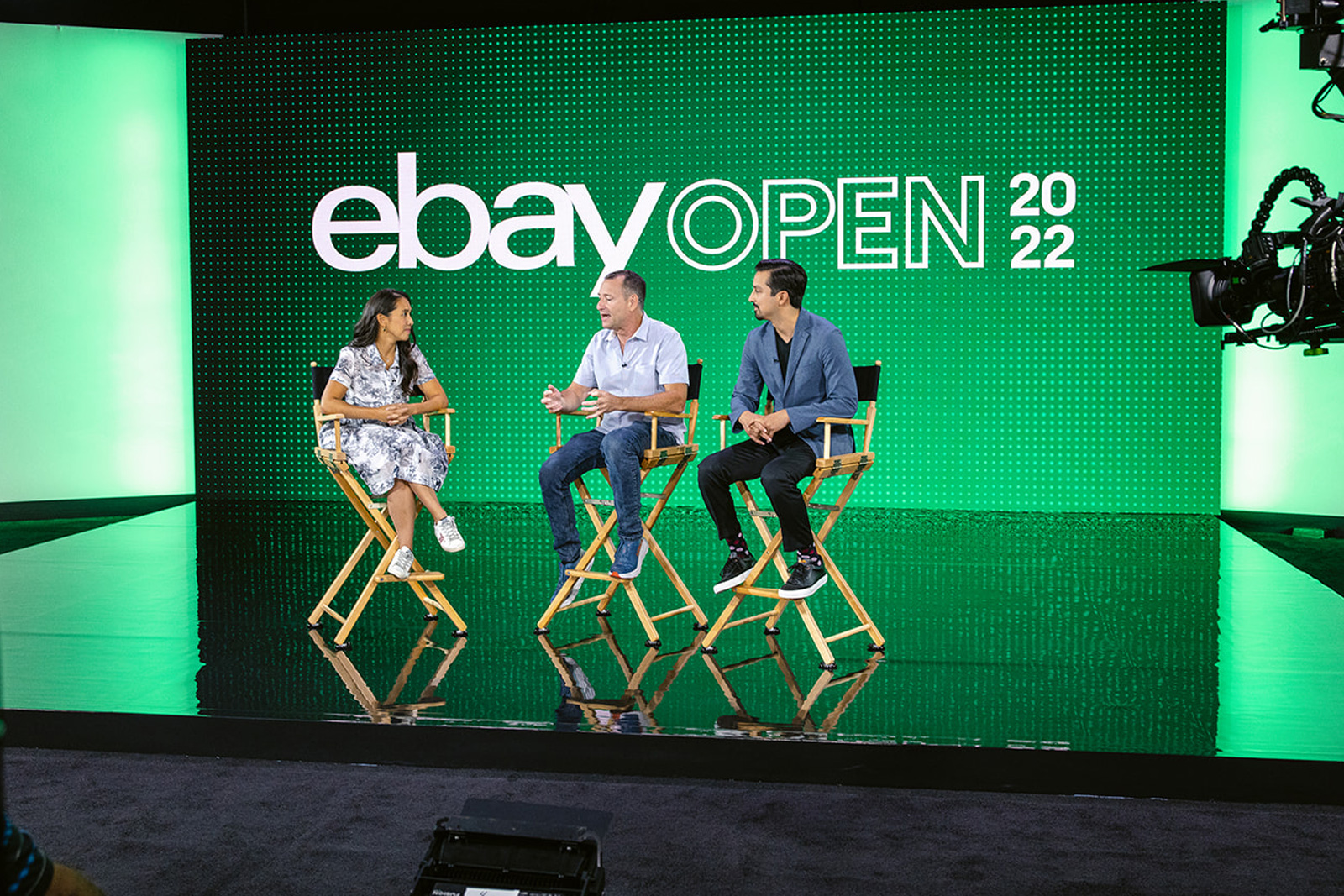 An on-set photo from the eBay Open 2022 virtual event shoot, highlighting creative direction and production leadership by Ingenuity Design.