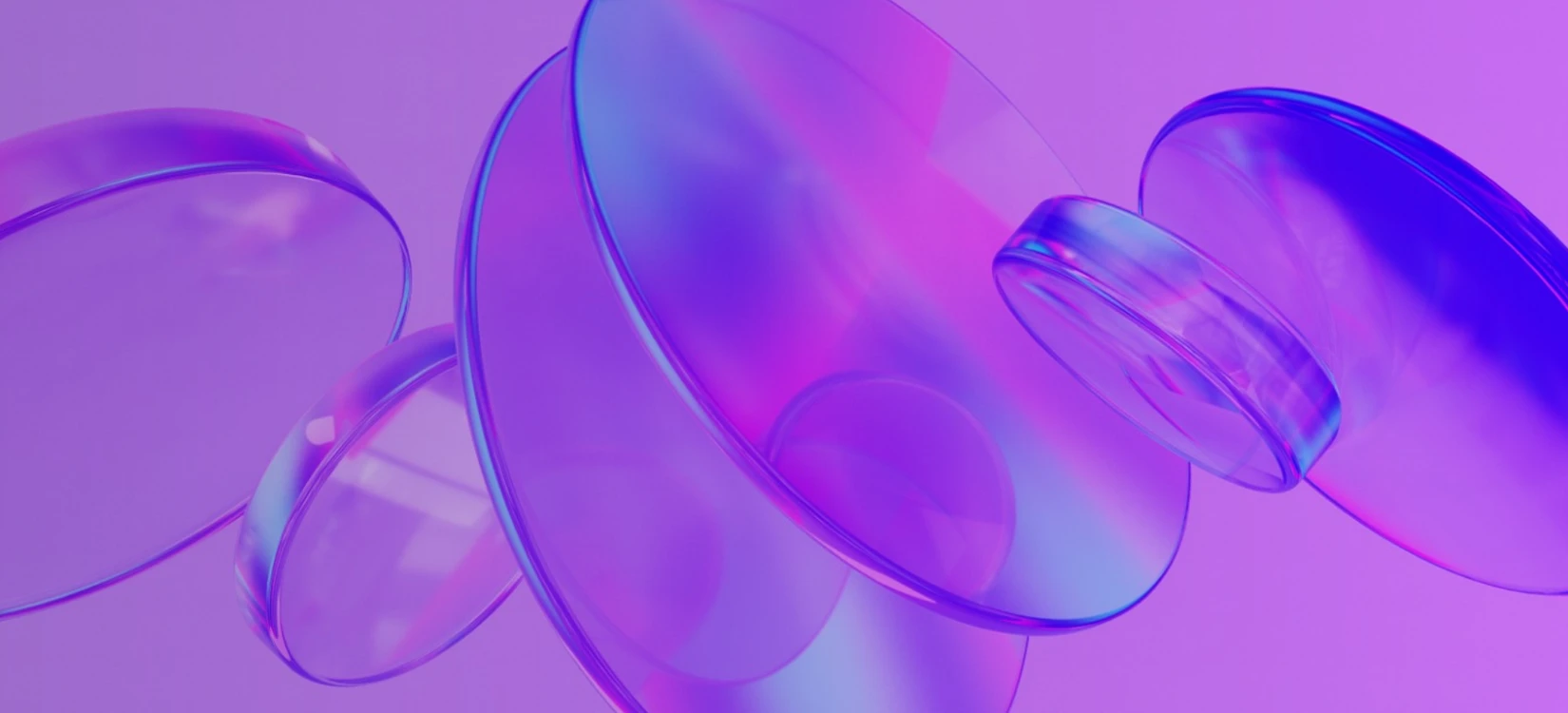 An abstract purple rendering of laboratory lenses and cellular structures for a healthcare diagnostics case study.