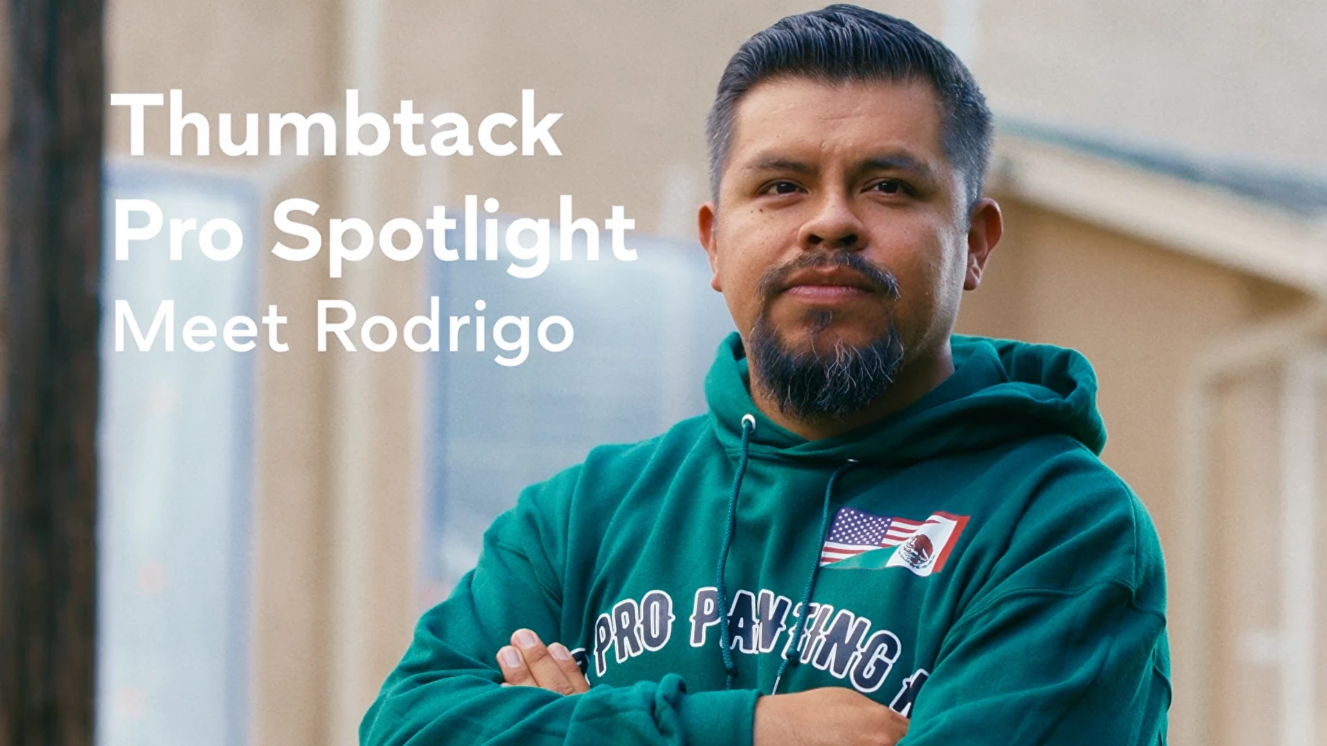A video still that reads "Thumbtack Pro Summit - Meet Rodrigo"